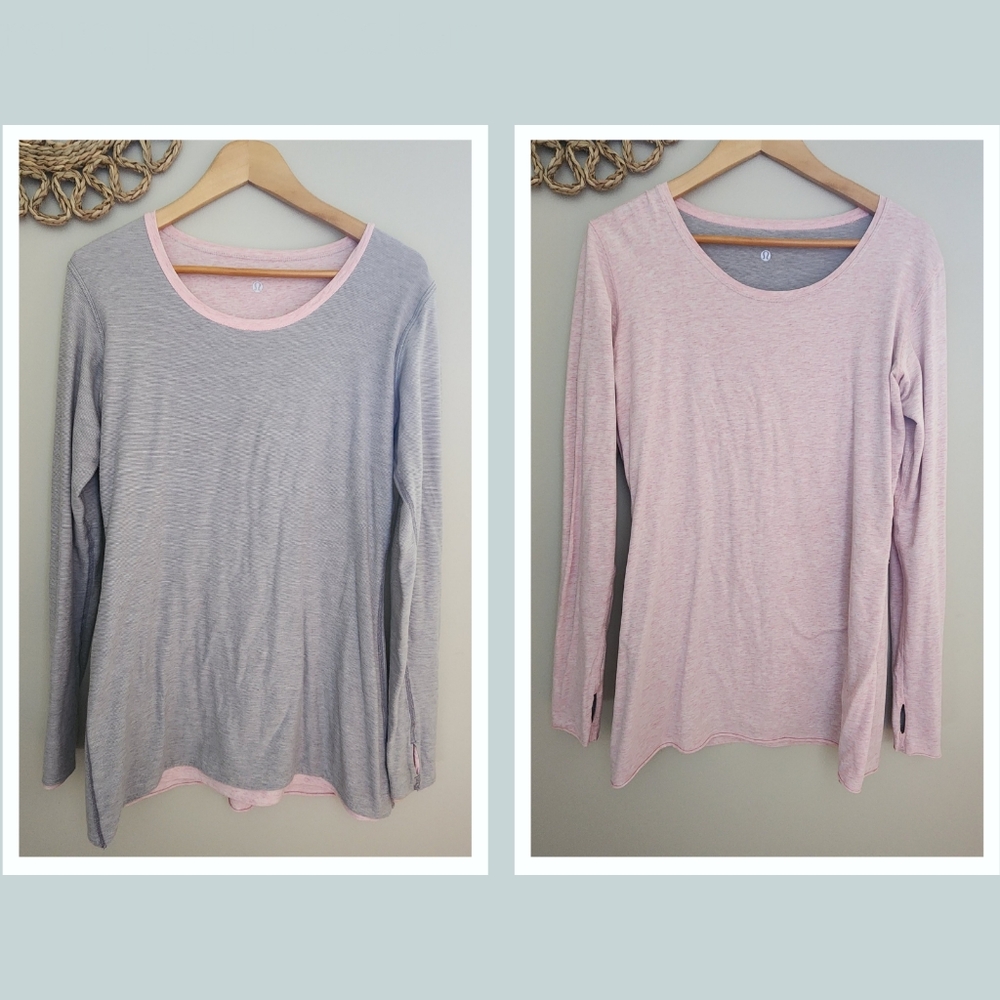 Lululemon Every Yogi Long Sleeve Reversible Size 10 Pink / Wee Stripe Fossil